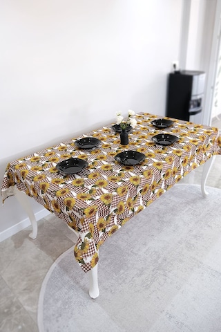 Sufre Sıvı Geçirmez Masa Örtüsü Sofra Bezi Sofra Örtüsü Piknik Örtüsü Ayçiçeği Kahve