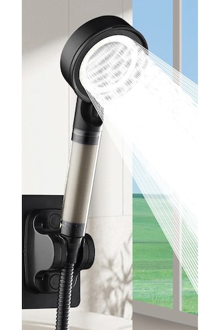 Ahlez Filtreli 5 Fonksiyonlu Çelik Yüksek Basınçlı Duş Başlığı Siyah