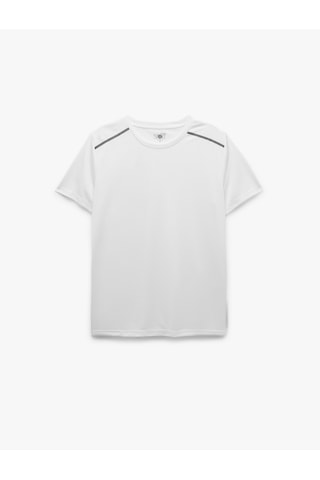 Koton Kısa Kollu Regular Fit Çizgi Detaylı Bisiklet Yaka Spor Tişört Beyaz 6wam10008nk Beyaz