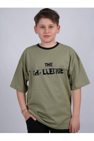 Ekkokids Çocuk Challenge Yazılı Pamuklu T-shirt-16022 Haki