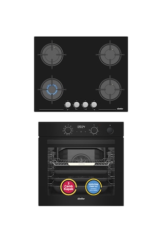Simfer 11 Fonksiyon Steam Master Siyah 2'li Ankastre Set (8244 Fırın + 3653 Ocak)