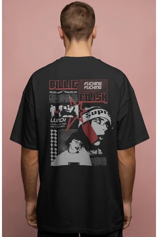 Sevbano Billie Eilish Lunch Şarkıcı Baskılı Unisex Oversize Premium Tişör Siyah