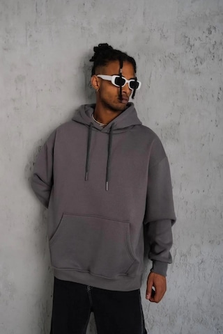 Erkek 3 İplik Pamuklu Kapüşonlu Kanguru Cepli Sweatshirt Hoodie - Gri Gri
