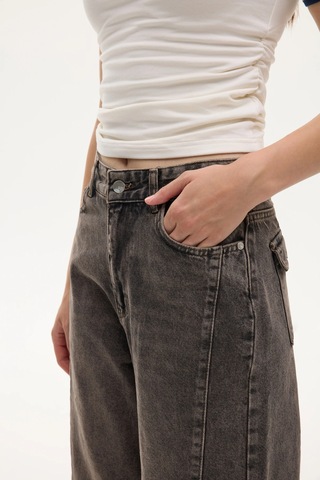 Vintage Yıkamalı Bol Paça Kot Pantolon Kahverengi Kahverengi