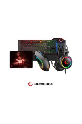 Rampage Kb-r63 Stage Makrolu Klavye Stormy Siyah Kulaklık G65 Rgb Mouse + Mousepad 4lü Oyuncu Seti Optik