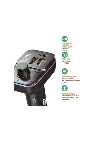 Usb Flash + Hafıza Kart Uyumlu Fm Transmitter - Araç Şarjı Ve Bluetooth Kiti