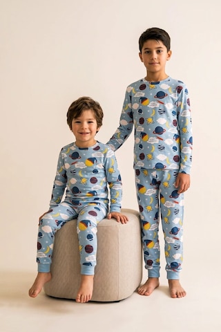 Zuzunga Kısa Kollu Planet Pattern Erkek Çocuk Pijama Takımı Mavi