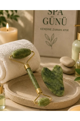 Northcity Jade Stone Yüz Bakım Seti Gua Sha Ve Roller Masaj Taşı