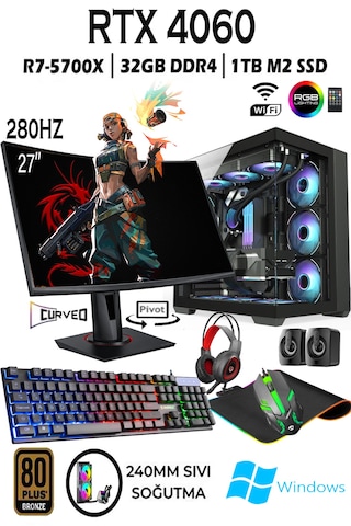 Apphirex TCX2 R7-5700X 32 GB 1 TB M.2 RTX4060 8 GB 27'' W10P Masaüstü Oyuncu Bilgisayarı
