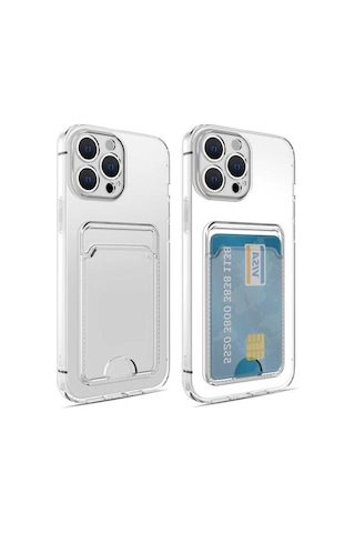 İphone Uyumlu 12 Pro Max Uyumlu Kartlıklı Şeffaf Hptk Setra Clear Silikon Kılıf-renksiz Renksiz