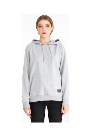 Comeor Kadın Gri Basic Kapüşonlu Regular Fit Rahat Sweatshirt 001