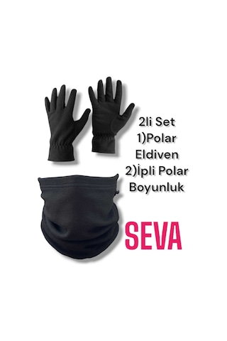 Seva Siyah Termal Kışlık Kaliteli Polar Eldiven-boyunluk Seti