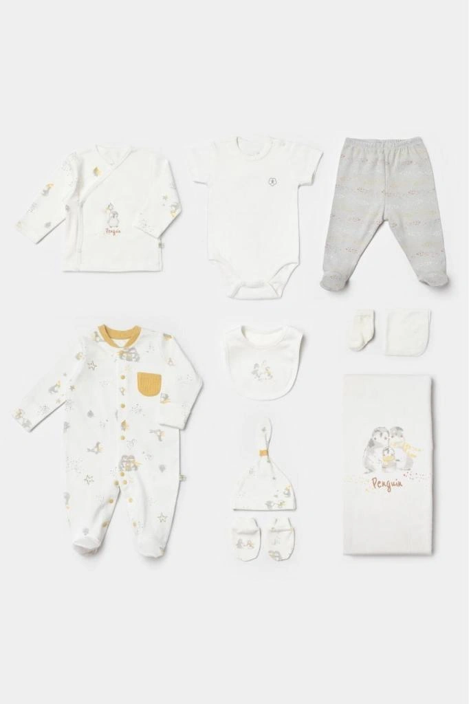 Biorganic %100 Pamuk Penguen Desenli 10 Lu Hastane Çıkış Seti Bior.ekr.63238 Ekru