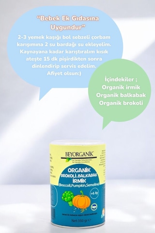 Beyorganik Bebek Ek Gıda Gıdası Organik Brokoli Balkabak İrmik +6 ay Ek Gıda 350 G