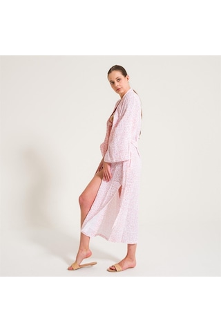 Leopar Desen Müslin Kadın Sabahlık-Açık Pembe