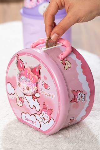 Porsima 040 Metal Şifreli Kilitli Yuvarlak Kumbara Pembe 15x15cm