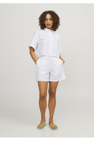 Jack & Jones Kadın Crop Keten Gömlek - Lulu 12231335 White Bej