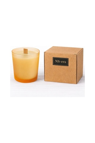 Ns-era Sandal Ağacı Kokulu Mum 280 Ml - Ahşap Fitil, Turuncu Buzlu Cam Bardak, Uzun Yanma Süresi, Hediye Kutulu Çok Renkli