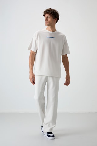 Air Jones Tommy Life Ekru Pamuklu Kalın Yüzeyi Dokulu Oversize Fit Baskılı Erkek T-shirt - 88364 Ekru