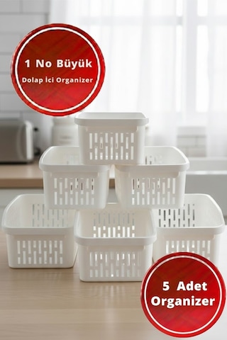 10 Adet Set 5x Küçük - 5x Büyük Buzdolabı Raf Düzenleyicisi Beyaz