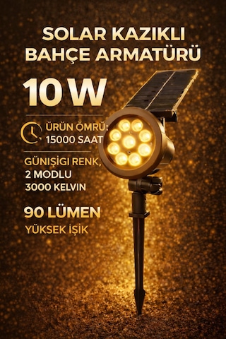 Üneş-solar Enerjili 10 W Yüksek Işık Çim Armetür Amber Renk