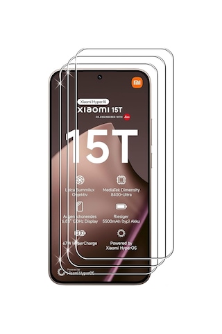 Xiaomi 15t İle Uyumlu Ekran Koruyucu Şeffaf Temperli Kırılmaz Cam Ekran Koruyucu 3 Adet
