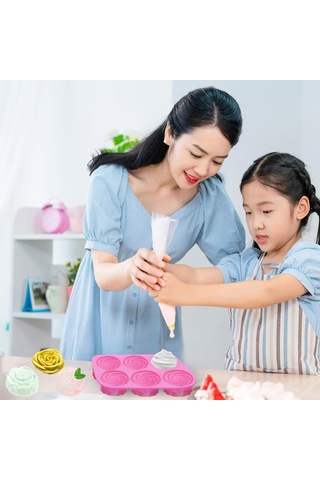 Geeroyoo Gıda Kalitesi Gül Şekilli Silikon Kalıp Seti 3'lü - Fırın/mikrodalga/dondurucuya Uygun, 6 Kaviteli, Pasta/bisküvi/buz Küpü/yumuşak Şeker İçin Pembe