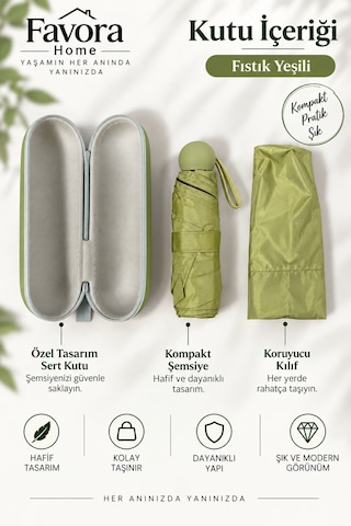 Favora Rainbox Kapsül Şemsiye - Kutulu Mini Katlanır Çanta Boy Şemsiye Fıstık Yeşili