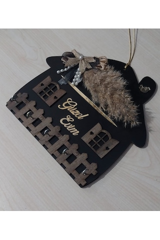 Güzel Evim Siyah Ahşap Anahtar Askılığı Duvar Askılı Anahtarlık Siyah