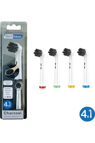 Charcoal - Ekstra Beyazlık Oral-b Uyumlu Diş Fırçası Başlığı - 4 Adet Yedek Başlık