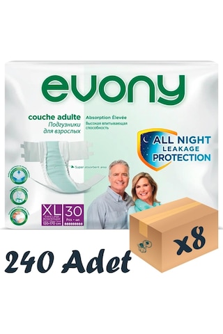 Evony 6 Damla Bel Bantlı Yetişkin Hasta Bezi XL 8 x 30 Adet