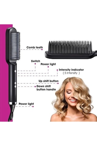 Venturemart Saç Düzleştirici Fırçası Saç Düzleştirme Demiri, Dahili Tarak Ve 5 Sıcaklık Ayarı Ve