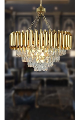 Zamira Varaklı Gold 55 Lik Kristal Taşlı Lüks Avize - Yatak Odası - Salon - Mutfak - Hol Altın