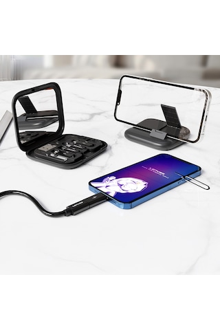 Lenyes Lb602 6in1 Type-c To Type-c Kablolu 60w Çevirici Adaptör Seti Standlı Saklama Kutusu Siyah