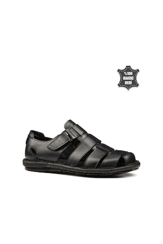 Hakiki Deri Ortopedik Erkek Sandalet Siyah