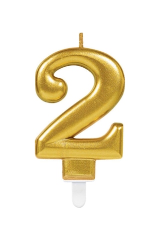 2 Yaş Gold Renkli Rakamlı Doğum Günü Pastası Yaş Mumu