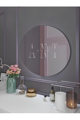 80cm Yuvarlak Ayna Dekoratif Ayna, Konsol Aynası, Hol Aynası, Dresuar Aynası 80 X 80 Gri Krom Gri - Krom