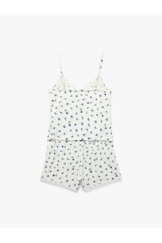 Koton Dantel Detaylı V Yaka Kolsuz Çiçekli Pijama Takımı Bej Desenli 6slk40164mk