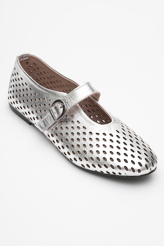 Luvishoes Arian Gümüş Hakiki Deri Delikli Kadın Babet Ayakkabı