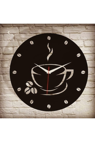 Kahve Fincanı Temalı Mutfak Duvar Saati Kişiye Özel Siyah