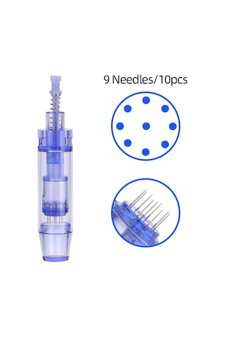 Vkemall Cilt Bakımı İçin 9 İğneli Değiştirilebilir Mikro İğne Uçları - 10'lu Paket