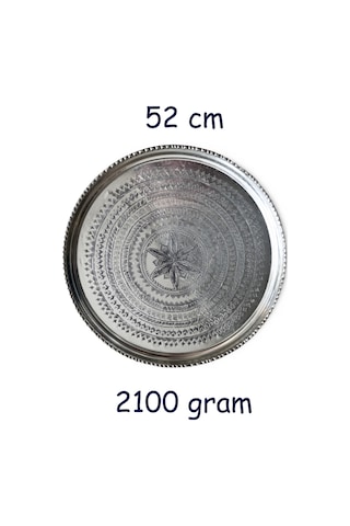 52 Cm El İşlemeli Otantik Desenli Kalın Urfa Bakır Tepsi - Kalaylı-tps447 Gümüş