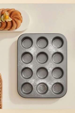 Cake Pro 12'li Kek Kalıbı, Bölmeli Muffin/cupcake Kek Kalıbı Siyah