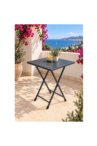 Katlanır Metal Balkon Bahçe Bistro Masa 50x50 Cm Kare Masa 75 Cm Füme 1649