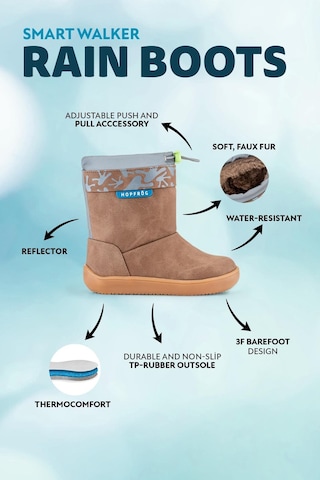 Hopfrög Rain Boots Kahverengi Meşe Suya Ve Soğuğa Dayanıklı Barefoot Çocuk Botu Kahverengi