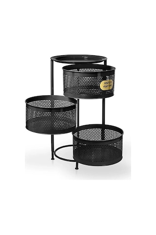 3 Katlı Yana Açılır Siyah Tekerlekli Patates Soğan Sepeti Sebze M