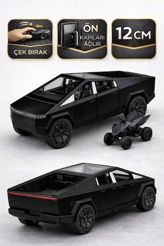 Die Cast Çek Bırak Metal Tesla Cybertruck Atv Li Model Araba 12 Cm Açılır Kapılı Siyah