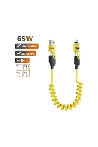 65w Çok Hızlı Kopmaz Spiral 4 Başlıklı Altın Uç Hızlı Şarj Kablosu Tüm Telefon Tabletler İçin Uyumlu Carplay