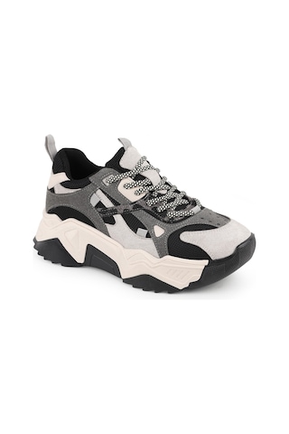Libero L083.65137 Gri Hakiki Deri Kadın Sneaker Yüksek Tabanlı Rahat Spor Ayakkabı Buz Siyah