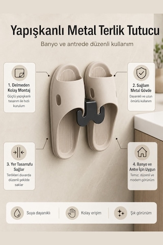 Yapışkanlı Terlik Askısı Wc Kapısı Banyo Kapı Arkası Ayakkabı Tutucu Rafı 8,5 Cm Diğer